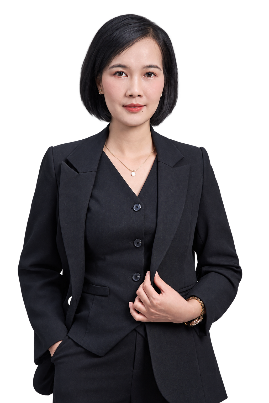 Ngọc Miyuki trong trang phục vest đen, ảnh từ hồ sơ cá nhân